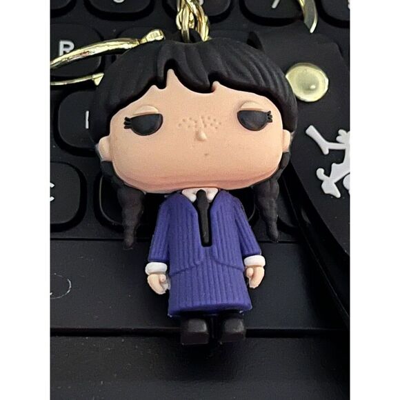 Wednesday Addams Family 3D Keychain PVC Logo Leash, Purple Outfit, - Picture 2 of 3